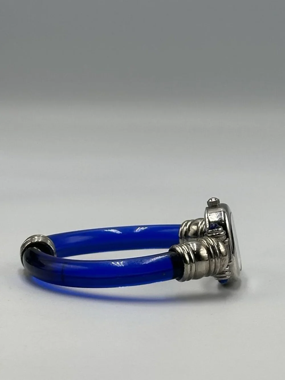 Ottimo Watch Women Silver Tonel Blue Transluscent Cuff Band New Battery